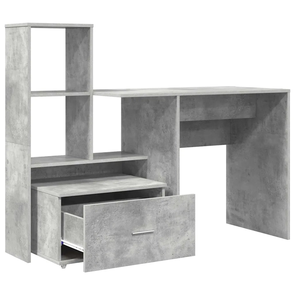 vidaXL Scrivania con cassetto Grigio cemento 131.5 x 50 x 106.5 cm