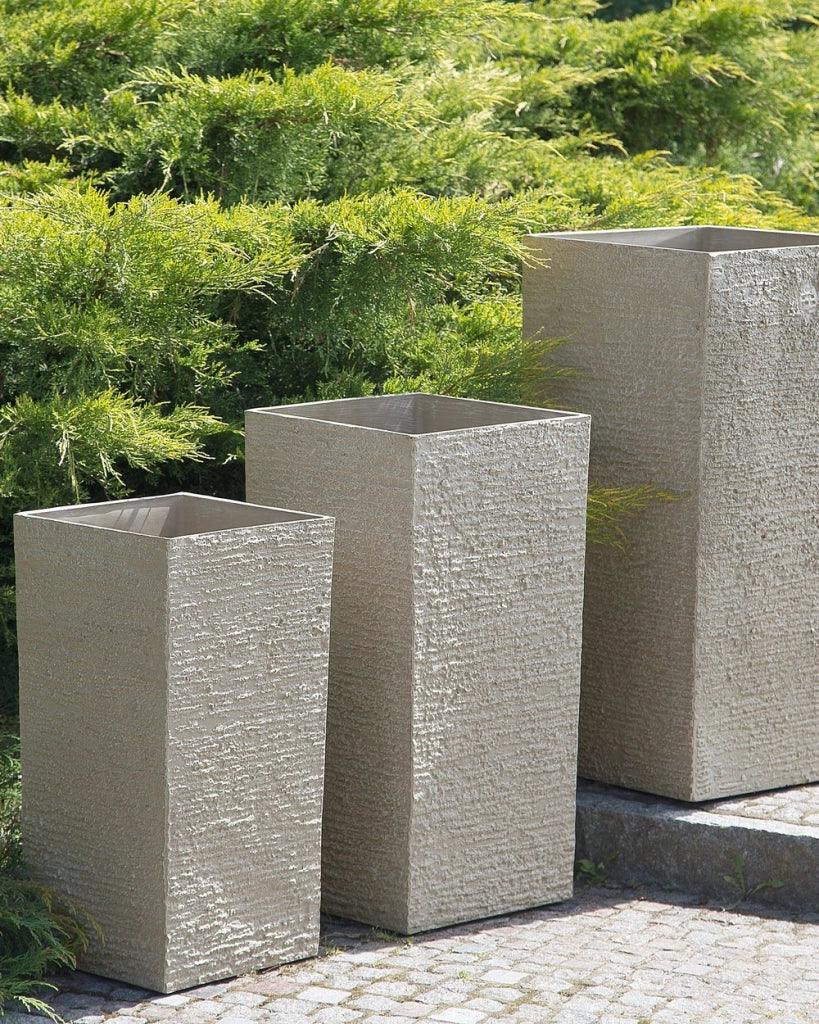Vaso per piante alto in pietra beige 35 x 35 x 70 cm Fioriera per interni ed esterni