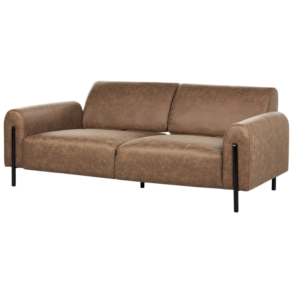 Divano 3 posti rivestito in tessuto effetto pelle marrone schienale regolabile stile moderno