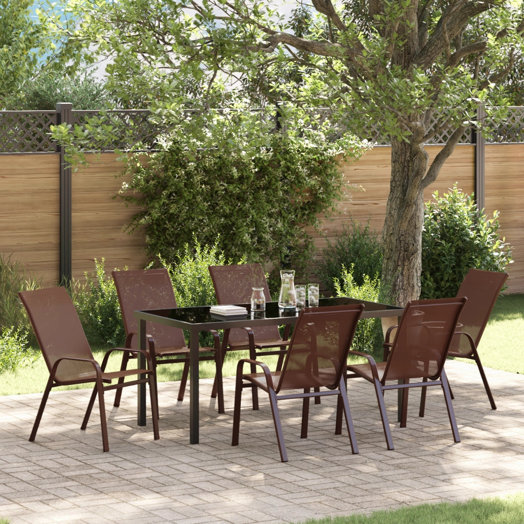 Set da Pranzo da Giardino  in 7 Pezzi Marrone Textilene e Acciaio