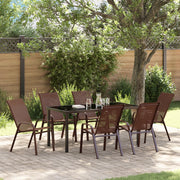 Set da Pranzo da Giardino  in 7 Pezzi Marrone Textilene e Acciaio