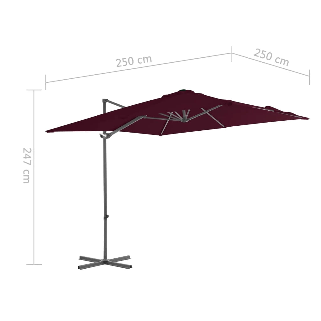 Ombrellone a braccio con palo in acciaio 250 x 250 cm rosso bordeaux 02_0008475