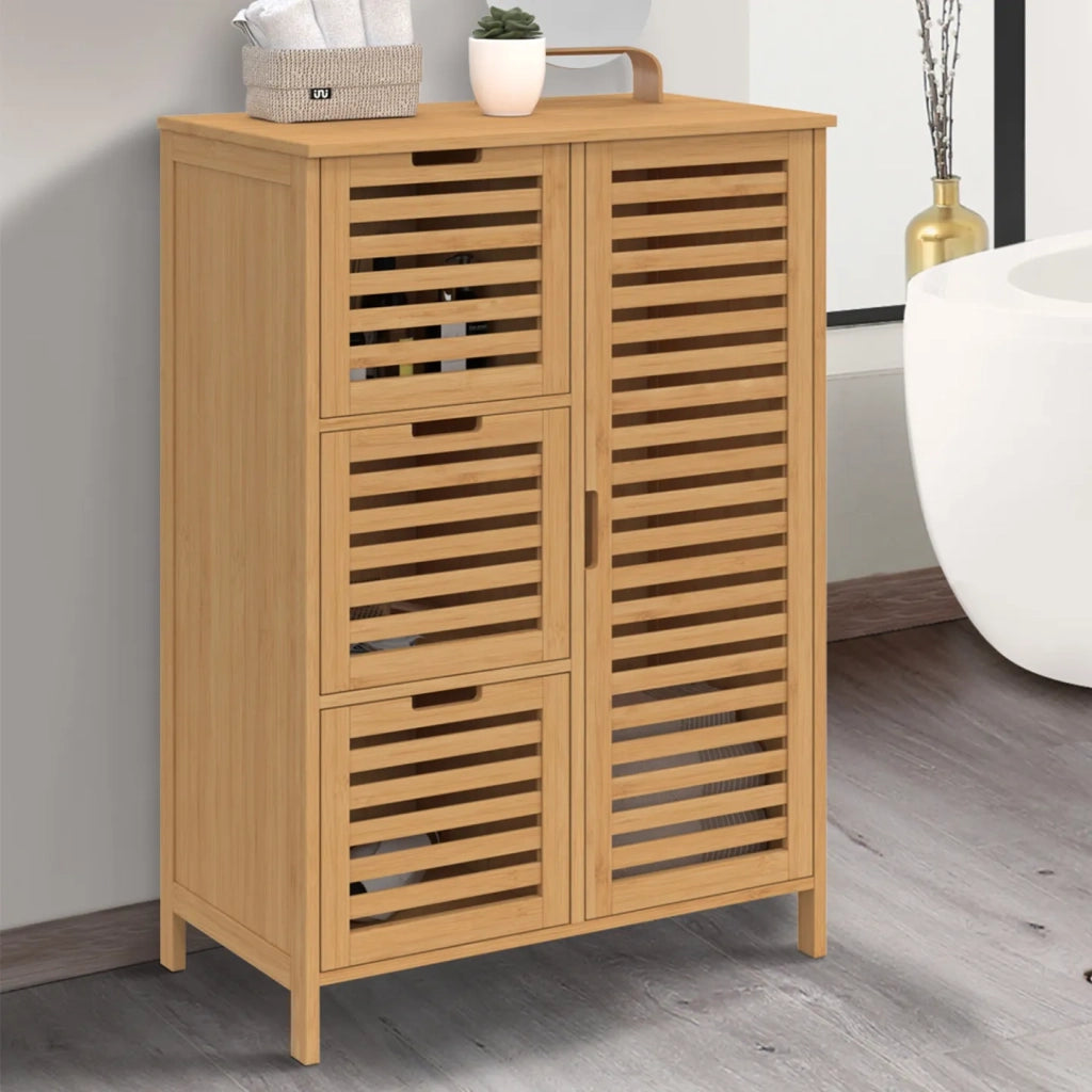 IDMarket - Mobile da bagno BEA a 3 cassetti in bambù con armadietto