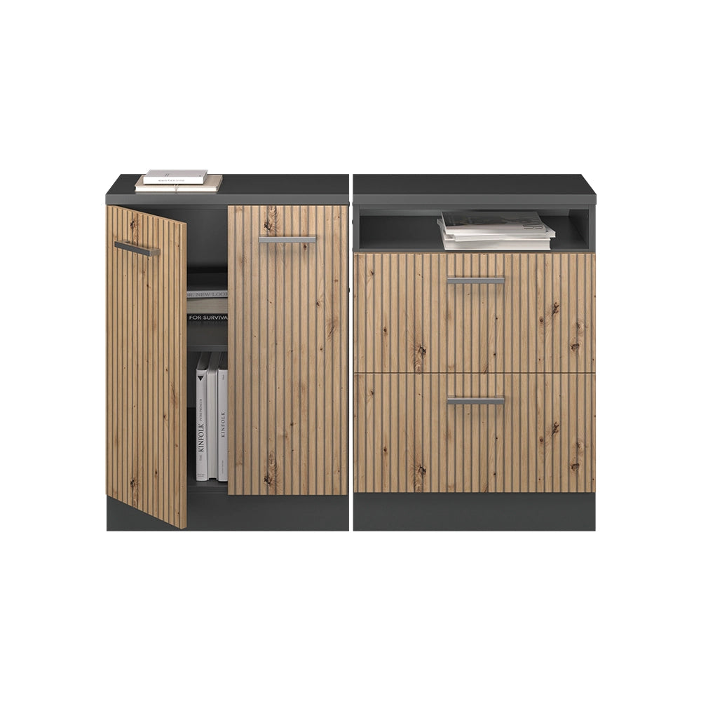 Mobile cucina sottotetto R-Line Rovere artigianale/Antracite 120 cm Set di 2 carcasse armadio profondità 60 cm Vicco