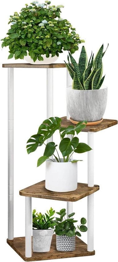 Stand per piante a 4 livelli in metallo per interni - più piante - tavolo angolare per terrazza, giardino, soggiorno, balcone e camera da letto - bianco (4 livelli)
