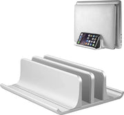 Stand per laptop verticale 4-in-1 flessibile in alluminio con 2 scomparti per MacBook, notebook, iPad - compatibile con laptop fino a 17,3 pollici - colore argento