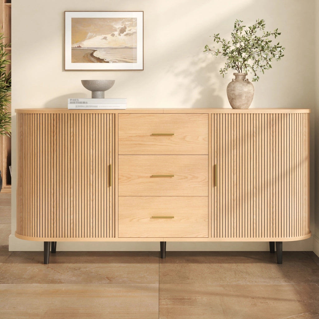 Credenza con 3 cassetti centrali e ante scorrevoli laterali ripiani regolabili in MDF naturale 160 × 40 × 80,5 cm