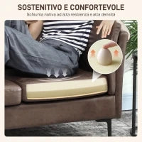 Divano 2 Posti in Pelle Traspirante con Imbottitura Spessa e Gambe in Metallo, 137x72x88 cm, Marrone Scuro