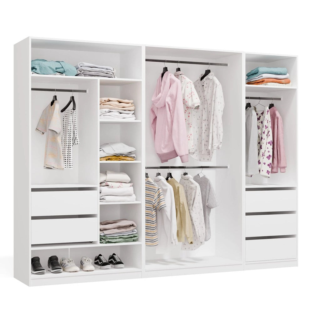 Guardaroba modulare OPENO set 260/200 bianco cassetti aste appendiabiti ripiani grande per camera da letto