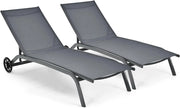 Lettino Prendisole con Ruote, Sdraio da Giardino Regolabile in 6 Posizioni, Struttura Metallica e Tessuto Traspirante, per Giardino, Piscina e Spiaggia, Portata 150 kg (2, Grigio)