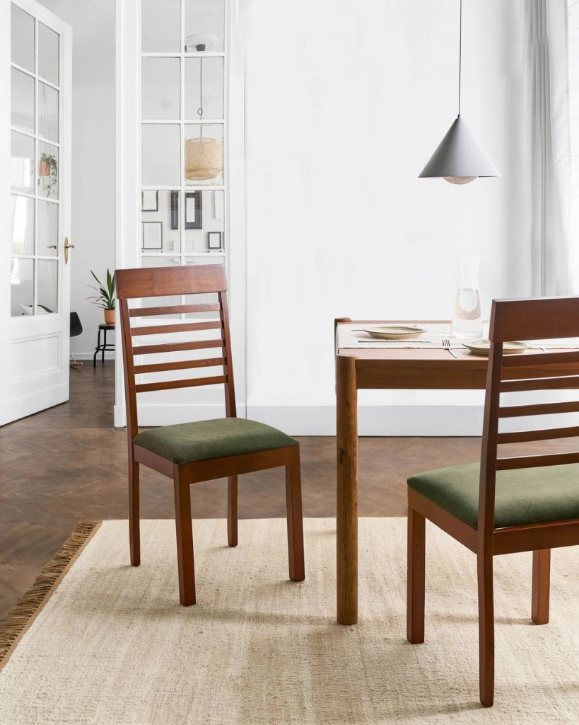Set di 2 sedie da pranzo imbottite in legno di gomma poliestere marrone scuro e verde scuro Stile tradizionale