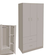 ARMADIO IN LEGNO CON 3 ANTE E 2 CASSETTI RIPIANI INTERNI, TORTORA 80X50X180H CM