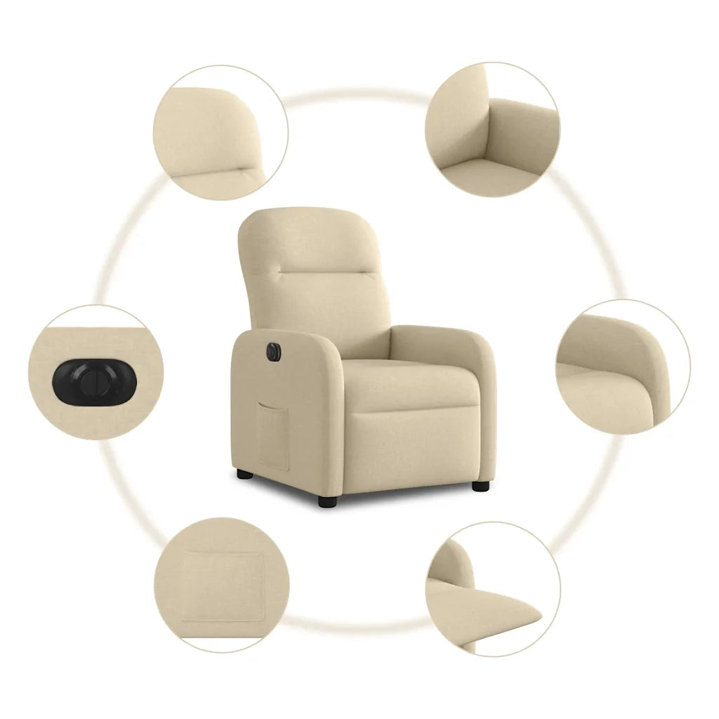 vidaXL Poltrona Elettrica Reclinabile Crema in Tessuto