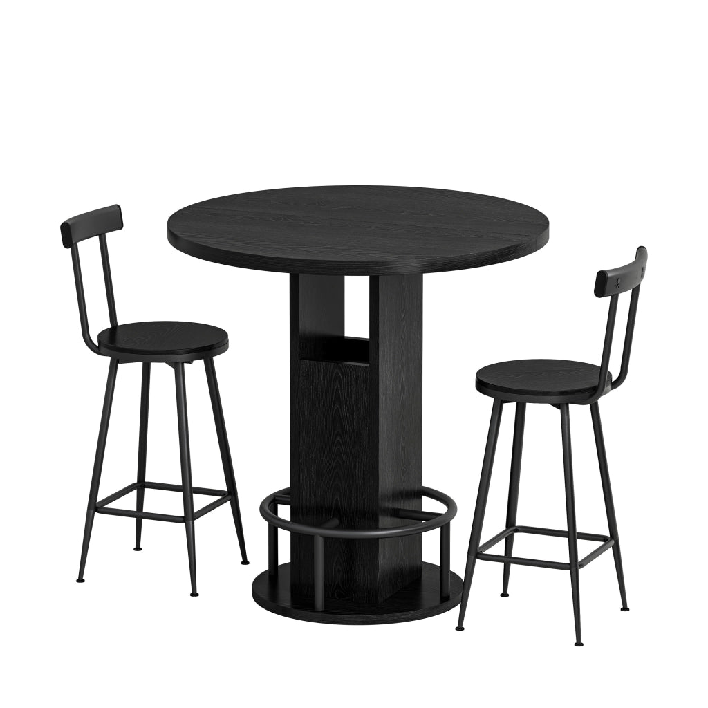 TAVOLO da bar rotondo 80 cm nero Set da 3 pezzi