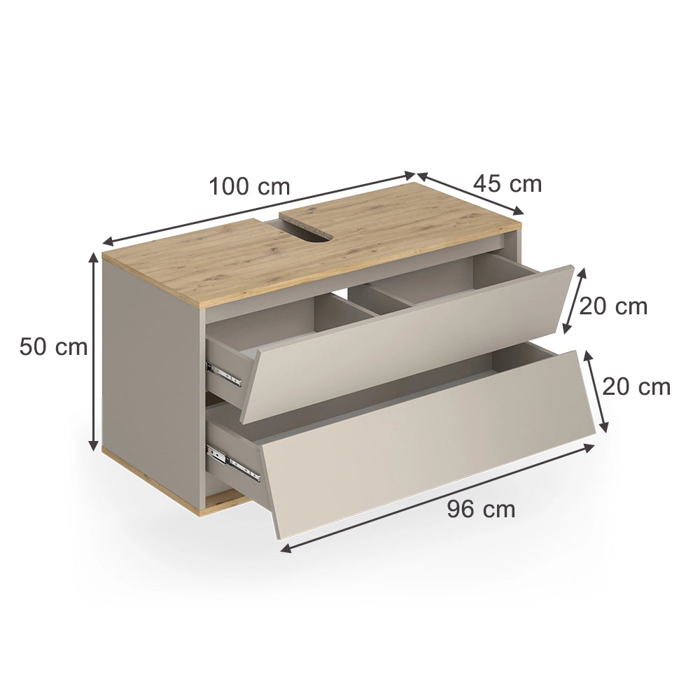 Vicco Mobile sottolavabo per bagno Cachemire 100 x 50 cm con 2 cassetti