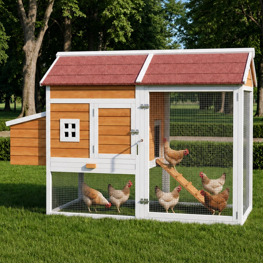 Casetta da giardino in legno massiccio con nido esterno, trespolo e cassetto zincato, natural, 185 × 91 × 115 cm