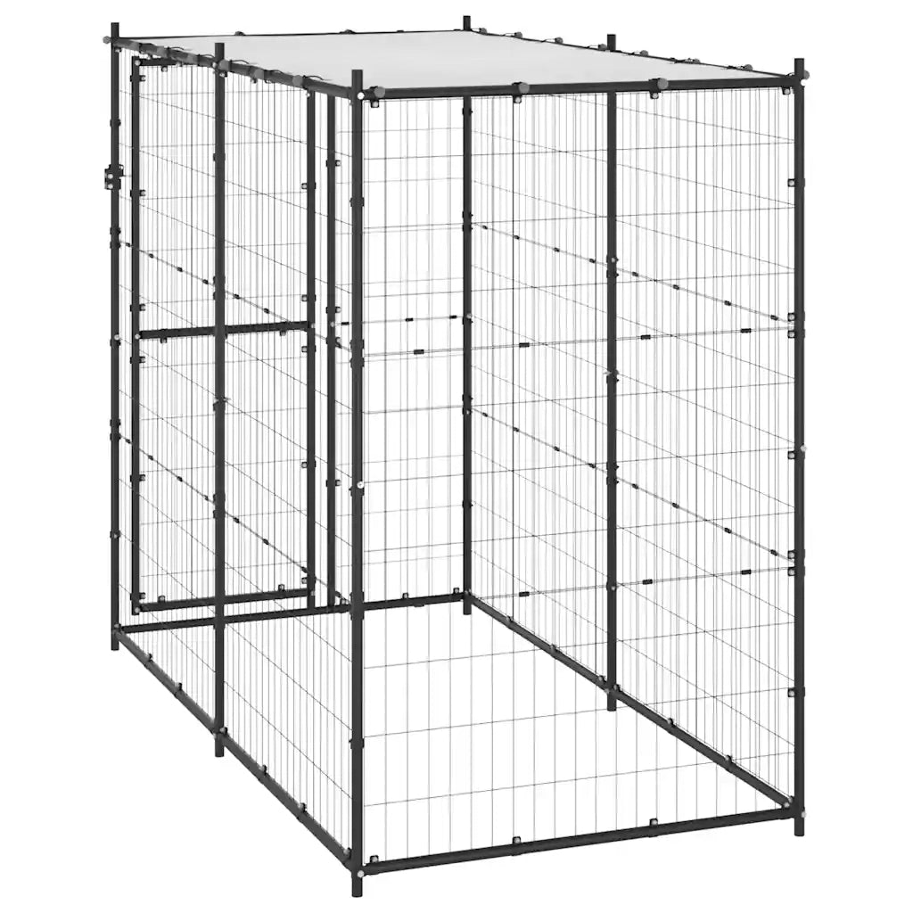 Gabbia per Cani da Esterno in Acciaio con Tetto 110x220x180 cm 150795