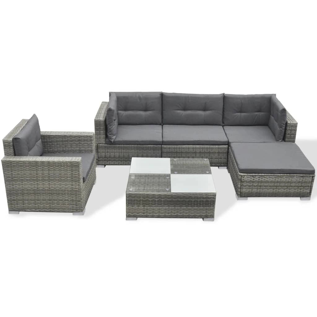 Set di mobili da giardino mobili da esterno 6 pezzi con cuscini resina intrecciata grigia 02_0016875