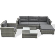 Set di mobili da giardino mobili da esterno 6 pezzi con cuscini resina intrecciata grigia 02_0016875