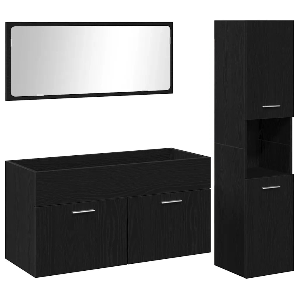 Set di mobili per il Bagno | Armadio da bagno 3 pz Rovere Nero Legno multistrato