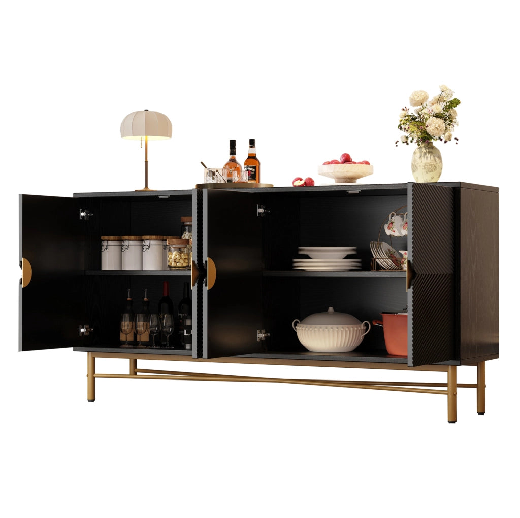 Credenza nera 160 cm a 4 ante con finitura a rilievo