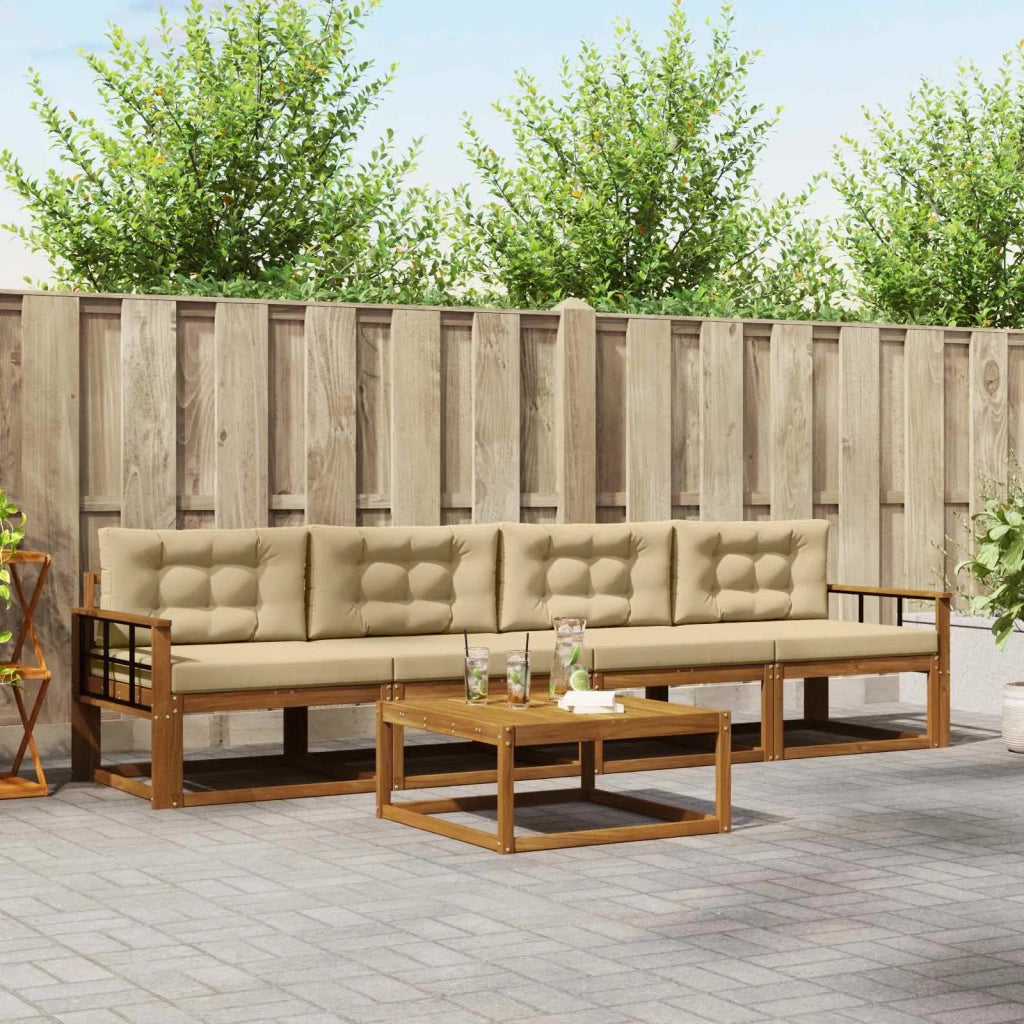 Set di divani da esterno con cuscino 5 pcs Naturale e Beige 3367171