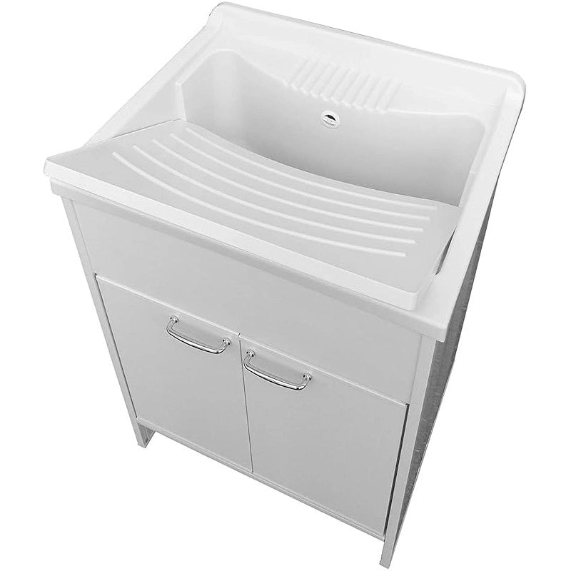 Negrari Lavatoio Lavapanni in Resina, Resistente all'umidità, Vasca resistente agli acidi, Kit di scarico incluso, Interno e Esterno, L60 x P60 x H85 cm, Bianco