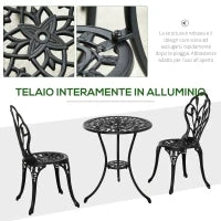 Set da Giardino 3 Pezzi in Alluminio con 2 Sedie 42.5x47.5x89 cm e Tavolino Rotondo Ø60x67 cm, Nero