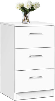 Comodino Camera, Armadietto Laterale, Mobiletto Fianco Letto, con 3 Cassetti, per Ufficio/Soggiorno/Studio, Portata di 80kg, 38x35x66cm, Nero/Bianco