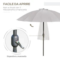 Ombrellone da Giardino e Terrazza 2.5x2.5 m a Manovella con 18 Stecche e Inclinabile, Grigio