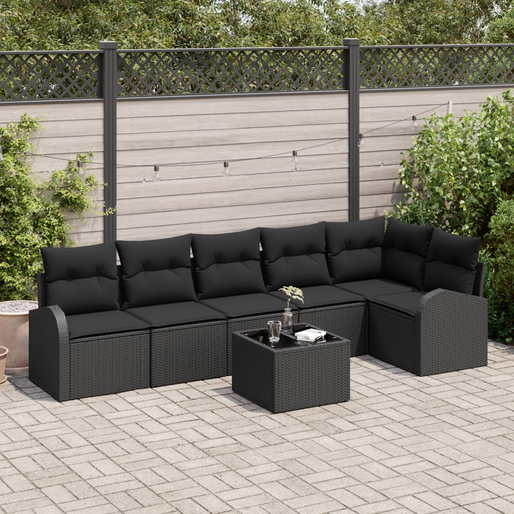 Set Divano da Giardino da 7 Pezzi con Cuscini Beige Polyrattan