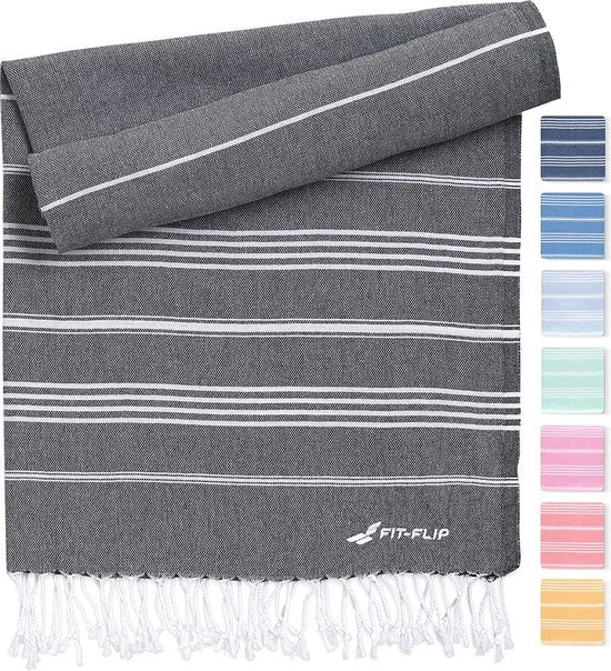 Asciugamano per spiaggia XXL in cotone riciclato al 100% - asciugamano per spiaggia rapido, asciugamano da bagno, pestemal, asciugamano da hammam - colore antracite - 200x200cm Sultan