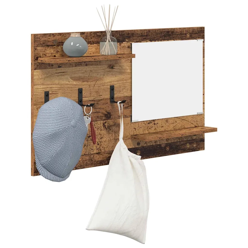 Appendiabiti a muro con specchio Legno vecchio 90 x 10 x 50 cm CFW8466880