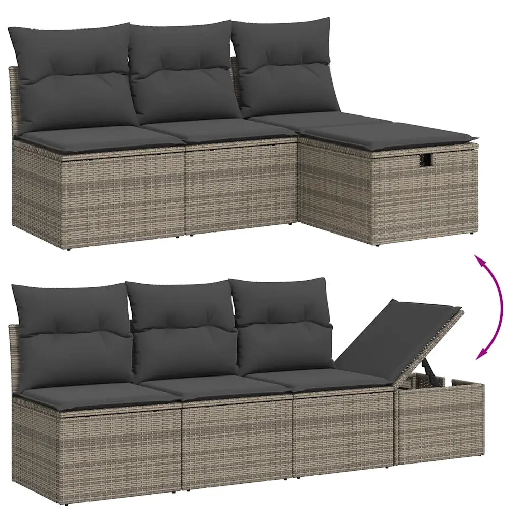 Set Divani da Giardino 7 pz con Cuscini Grigio in Polyrattan 3263526