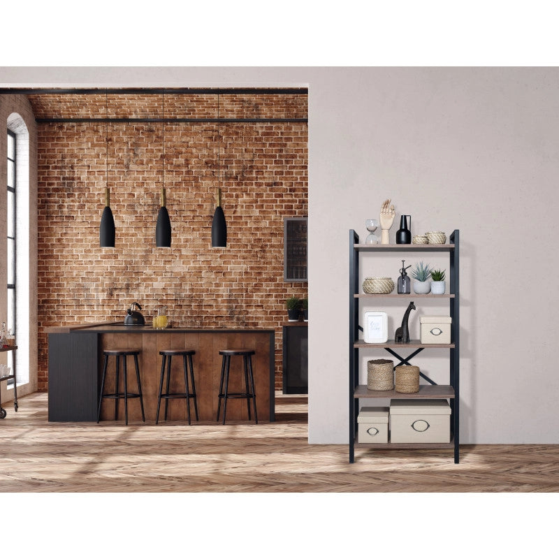 Libreria a 5 Ripiani, Scaffale Portaoggetti, Libreria Autoportante, 62x130x29,50 cm, Colore Dark Oak e Nero Opaco, Made in Italy