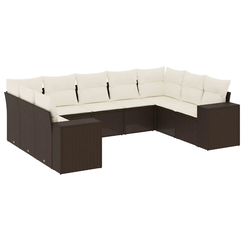 Set Divani da Giardino 9pz con Cuscini Marrone in Polyrattan 3223002
