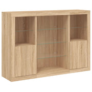 Buffet credenza cassettiera armadio mobile contenitore organizer per cucina soggiorno salotto con luci a LED 3 pezzi legno ingegnerizzato Sonoma marrone 02_0037213