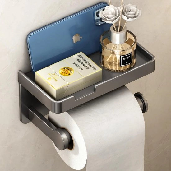 Supporto per carta igienica senza forare con pannello, supporto per carta igienica autoadesivo o a viti, in acciaio inossidabile e multifunzionale per la stanza da bagno Supporto per carta igienica (grigio)