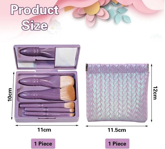 Set di pennelli per trucco con 5 pennelli e 1 mini custodia, set di pennelli per trucco con specchio, strumenti per la bellezza, pennelli per trucco portatili, accessori da viaggio