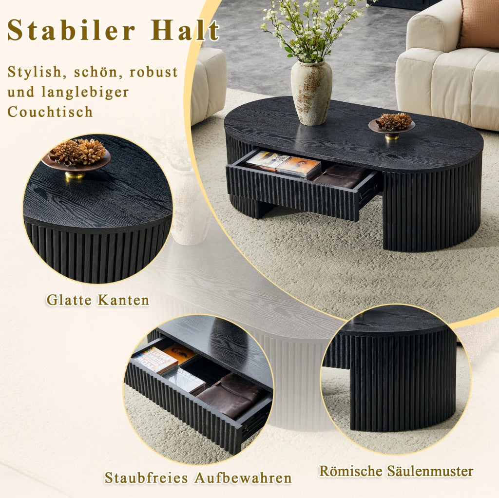 Tavolino da caffè ovale con cassetto estraibile in MDF nero