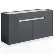 Credenza Moderna Con 4 Ante E 1 Cassetto Contenitore Senza Maniglie Per Sala Da Pranzo Zona Living E Soggiorno 170 X 85 X 40 Cm Grigio Scuro E Bianco Effetto Marmo