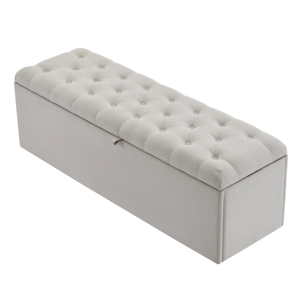 Panca Contenitore con Seduta Imbottita; Grande Capacità; Design Europeo Elegante; in Lino Grigio Chiaro