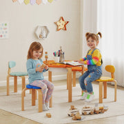 Set tavolo e 4 sedie per bambini con contenitore centrale, forma floreale, multicolor, in legno