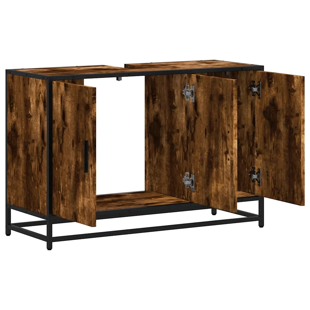 Mobile Lavabo Bagno Rovere Fumo 90x33x60 cm Legno Multistrato