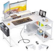 Scrivania a L con porta USB e prese, scrivania angolare, gaming con pannelli, rovesciabile, scrivania a L con sostegno per monitor per ufficio, ufficio domestico (120 x 80 x 88 cm, bianca)