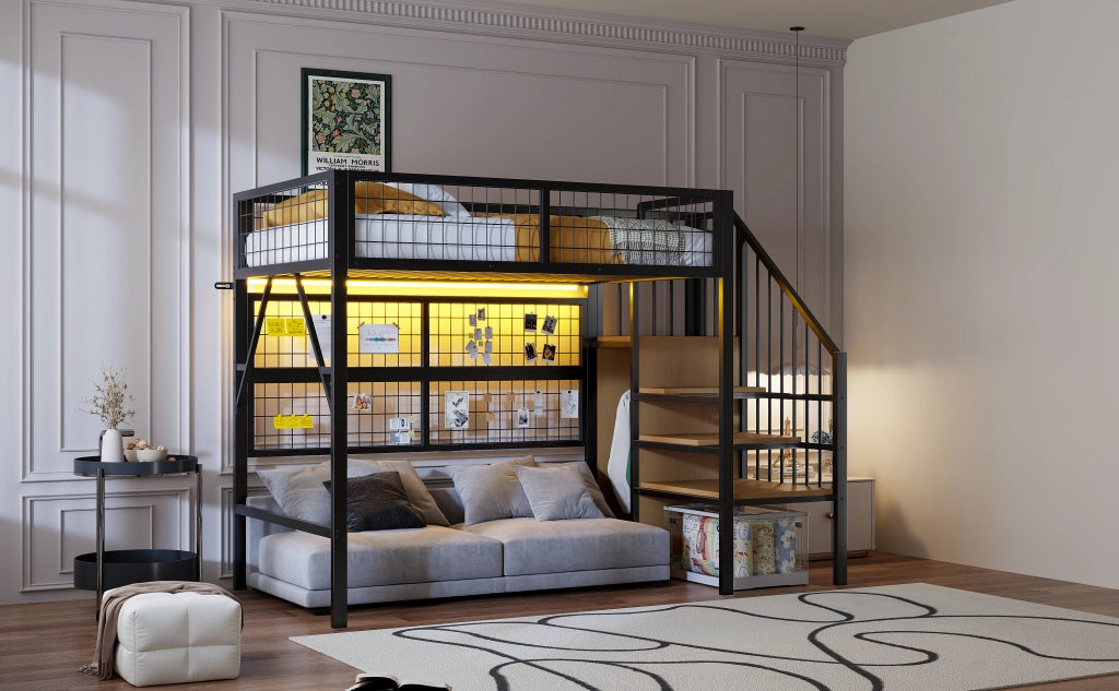Letto a castello funzionale metallo nero 90x200 cm
