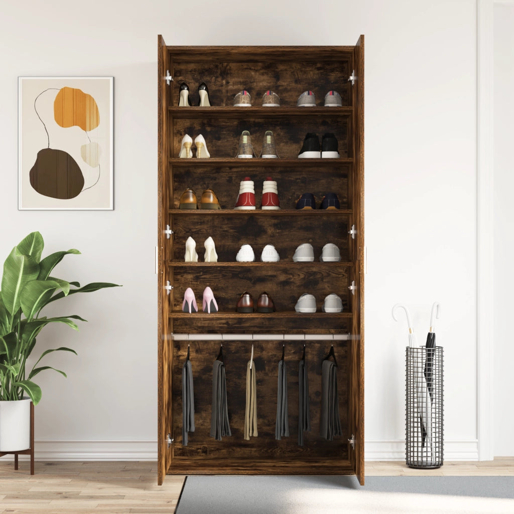 Mobile per Scarpe Rovere Affumicato 80x39x180 cm Legno Ingegnato