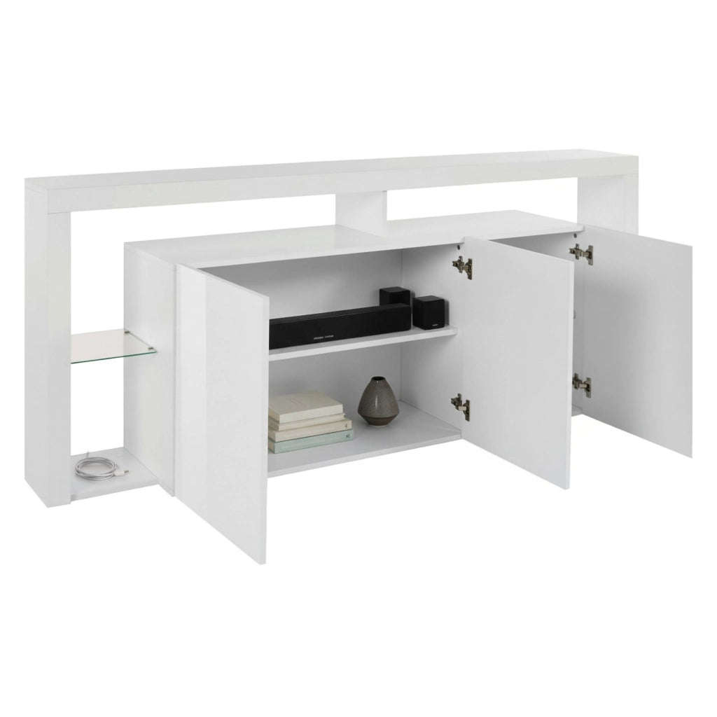 Credenza Andale, Buffet da soggiorno a 3 ante, Madia da salotto, Credenza moderna, 100% Made in Italy, 200x40h80 cm, Bianco lucido