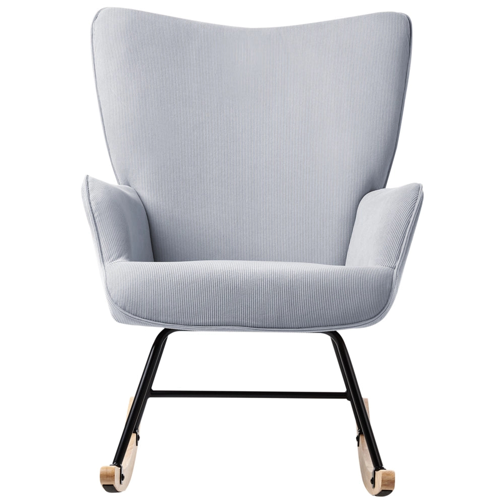 Poltrona a dondolo Azzurro Jumbo Corda Tappezzeria Metallo Gambe nere Confortevole Ampio schienale e braccioli Soggiorno Camera da letto