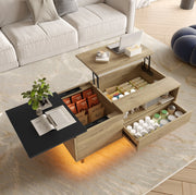 Tavolino da salotto elevabile con LED; cassetto e vani portaoggetti; 103;5x50x27;5 cm; naturale